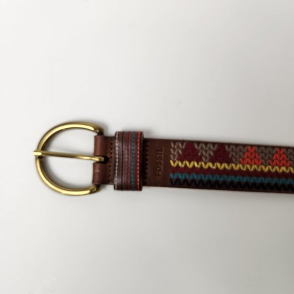 Fossil Belt Womens S Brown Southwest Embroidered Boho Western Cowgirl Rustic - Picture 2 of 10